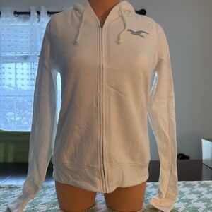 Hollister White Zip-Up Hoodie